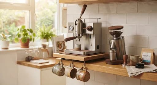 Cafeteira expresso na bancada da cozinha